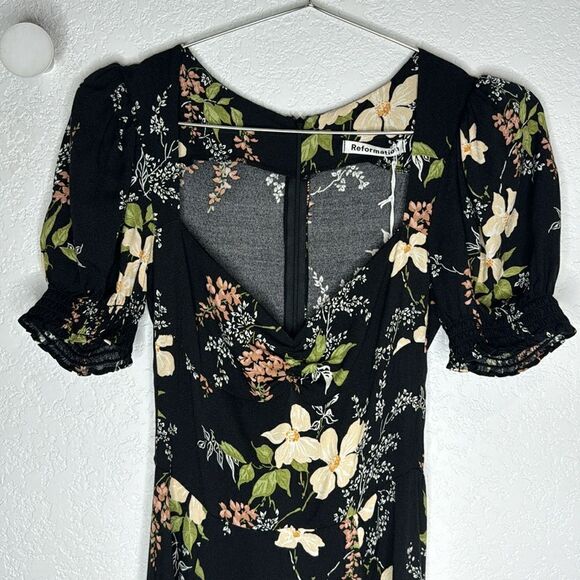 NWT Reformation Lacey Smocked Sleeve Dress Isabella Size 0 - Picture 4 of 16